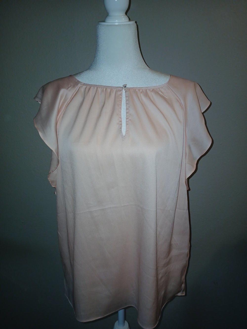 White House Black Market Soft Blush Ruffle Sleeve Top